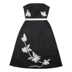 COAST Womens Black & White Strapless A-Line Cotton Blend Floral Midi Dress S