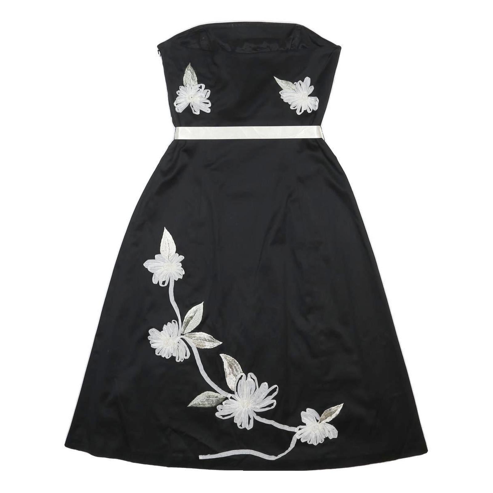 COAST Womens Black & White Strapless A-Line Cotton Blend Floral Midi Dress S