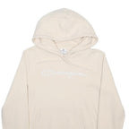 CHAMPION Mens Cream Hoodie L Cotton Blend Pullover with Logo Embroidery