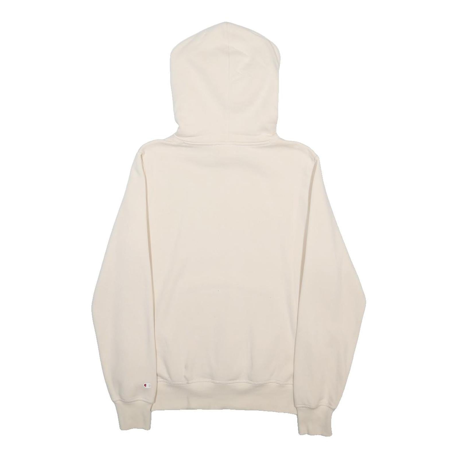 CHAMPION Mens Cream Hoodie L Cotton Blend Pullover with Logo Embroidery
