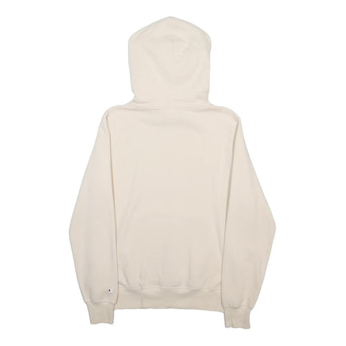 CHAMPION Mens Cream Hoodie L Cotton Blend Pullover with Logo Embroidery