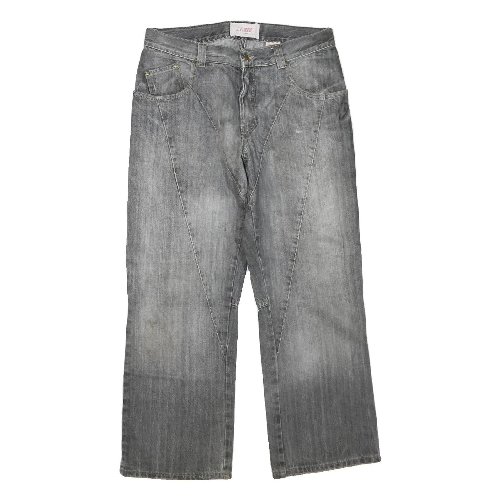 J.F.GEE Mens Regular Fit Grey Cotton Blend Denim Jeans W34 L27 Casual Zip