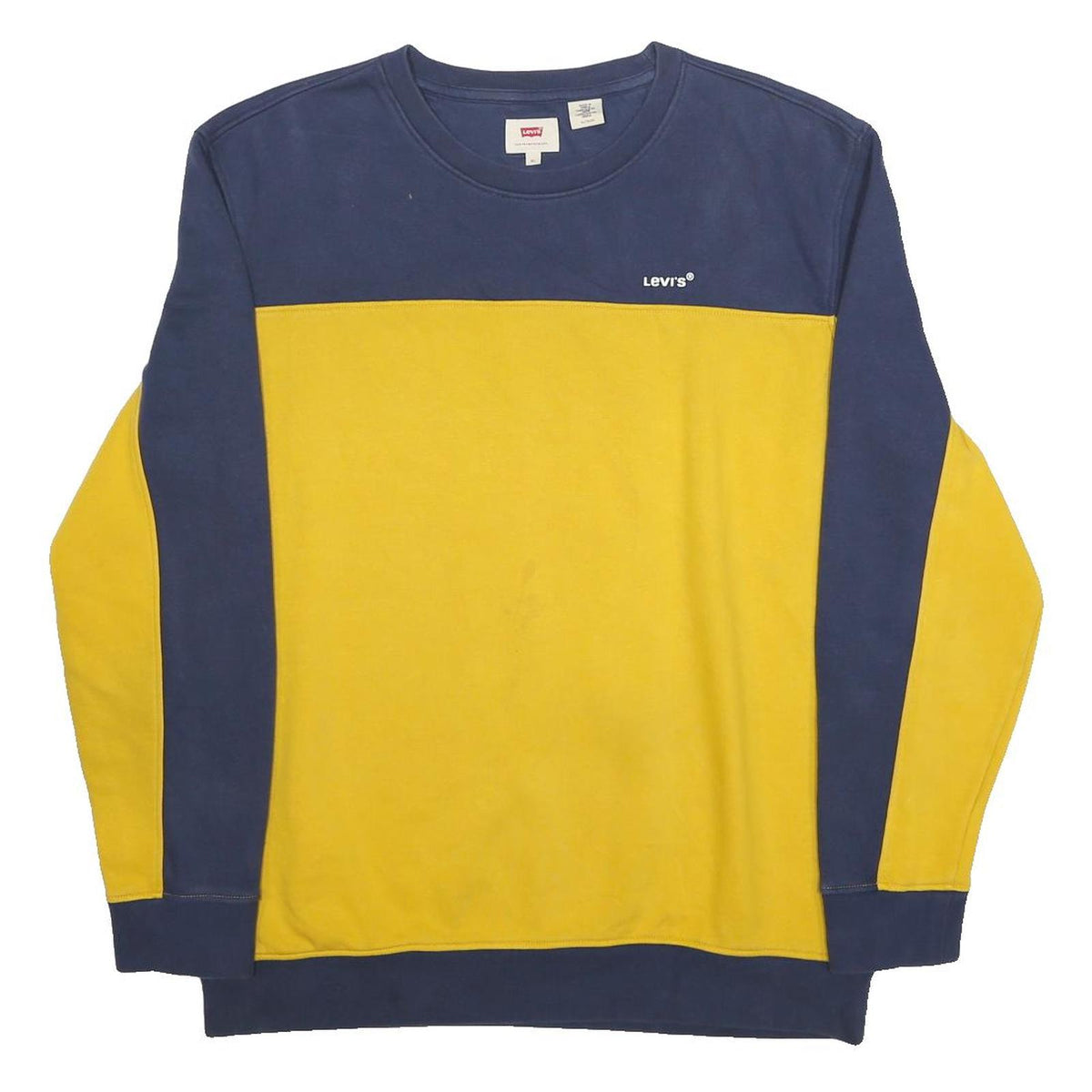LEVI'S Mens Blue & Yellow Crew Neck Sweatshirt XL Colour Block Casual Pullover