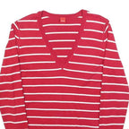 ESPRIT Womens Red & White Patterned V-Neck Basic Knit Jumper S Striped Cotton