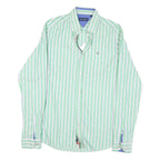 TOMMY HILFIGER Mens Green & White Striped Cotton Blend Shirt M Classic Fit