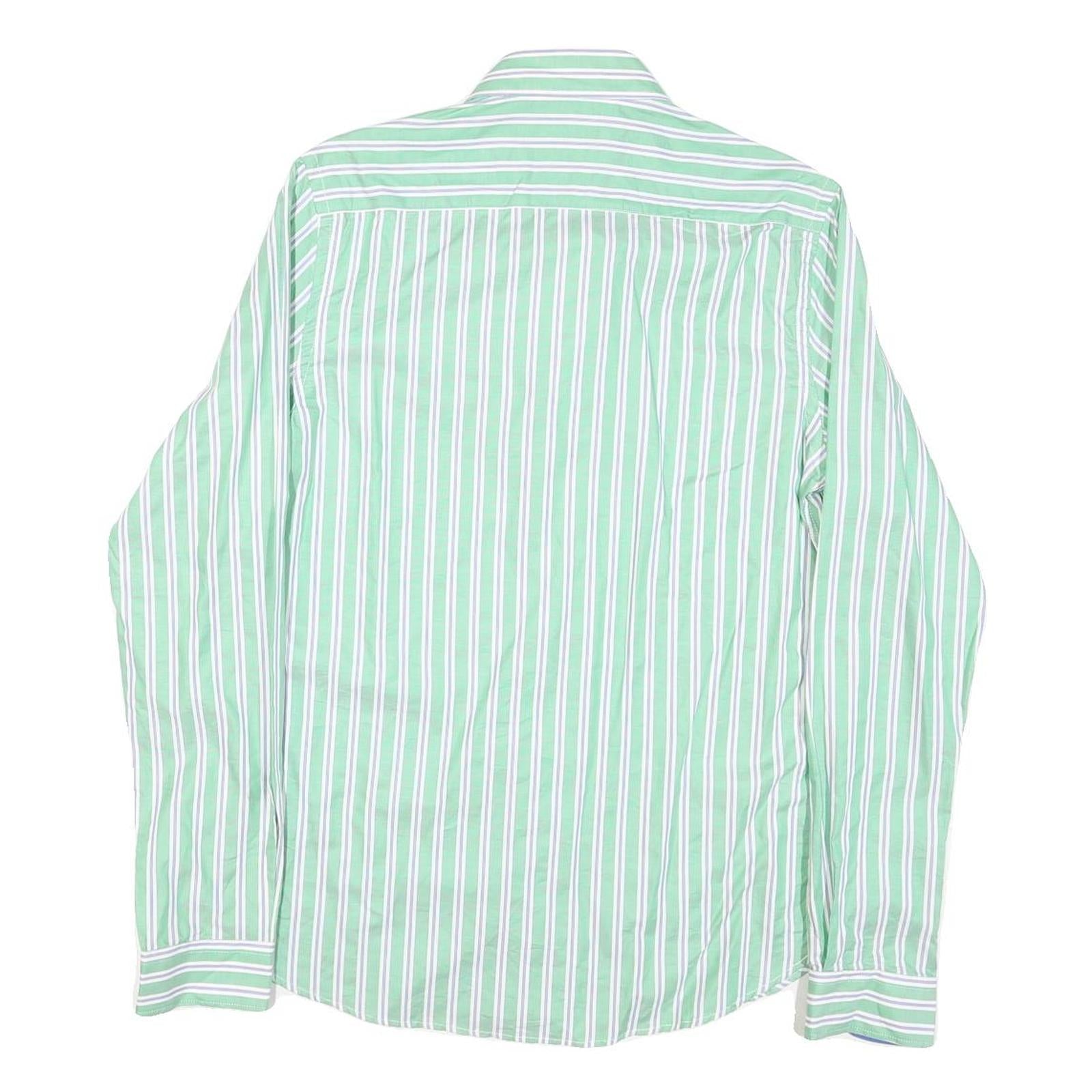 TOMMY HILFIGER Mens Green & White Striped Cotton Blend Shirt M Classic Fit