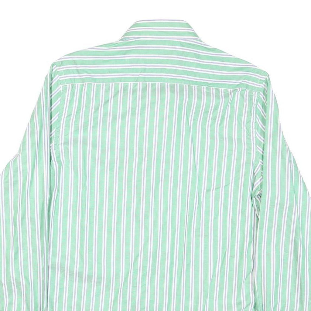 TOMMY HILFIGER Mens Green & White Striped Cotton Blend Shirt M Classic Fit