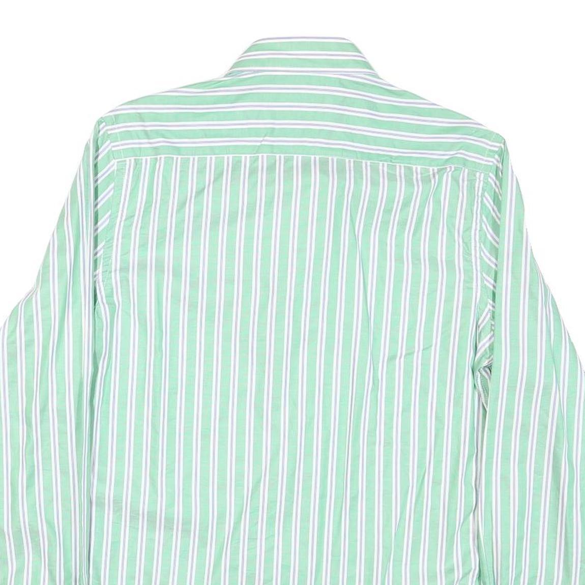 TOMMY HILFIGER Mens Green & White Striped Cotton Blend Shirt M Classic Fit