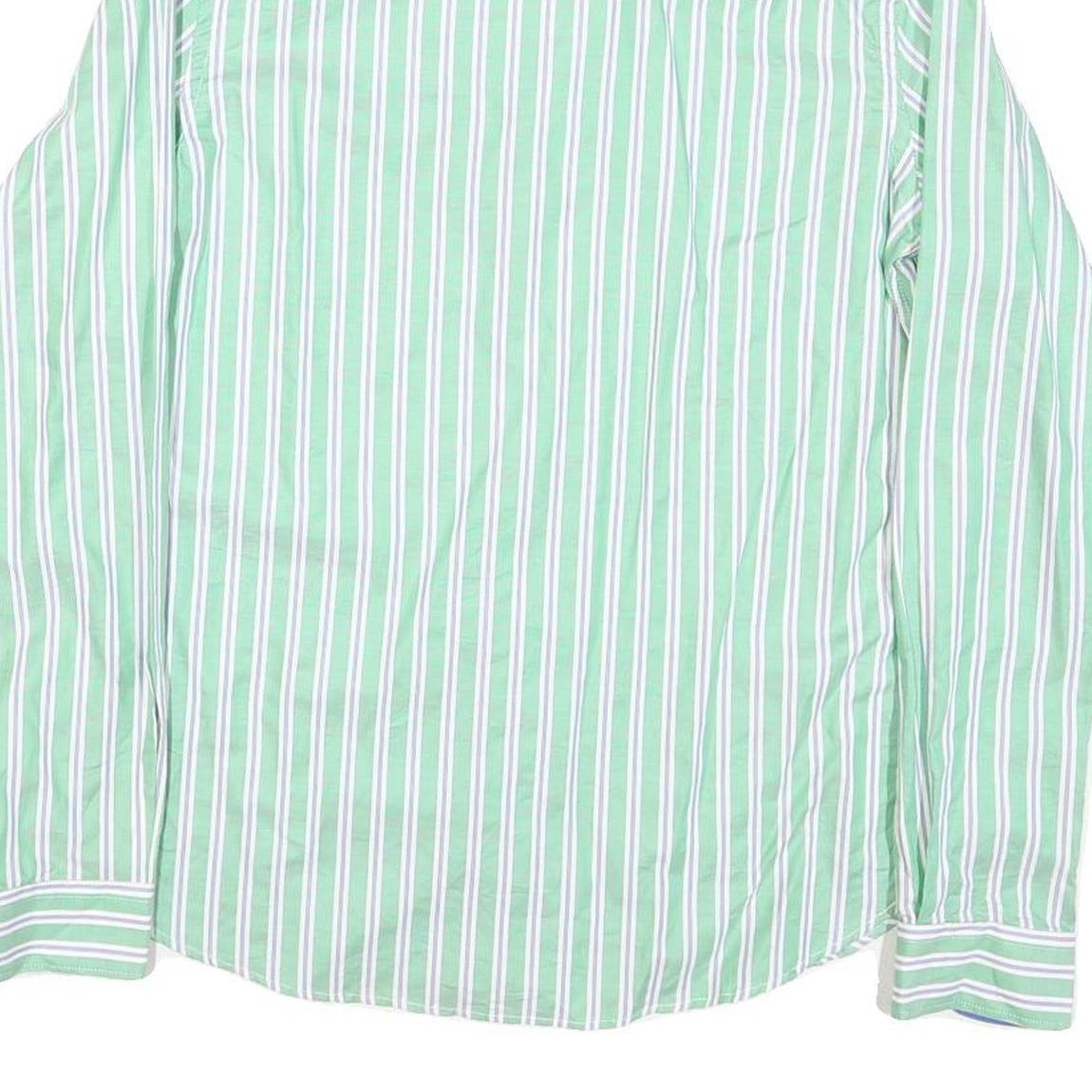 TOMMY HILFIGER Mens Green & White Striped Cotton Blend Shirt M Classic Fit