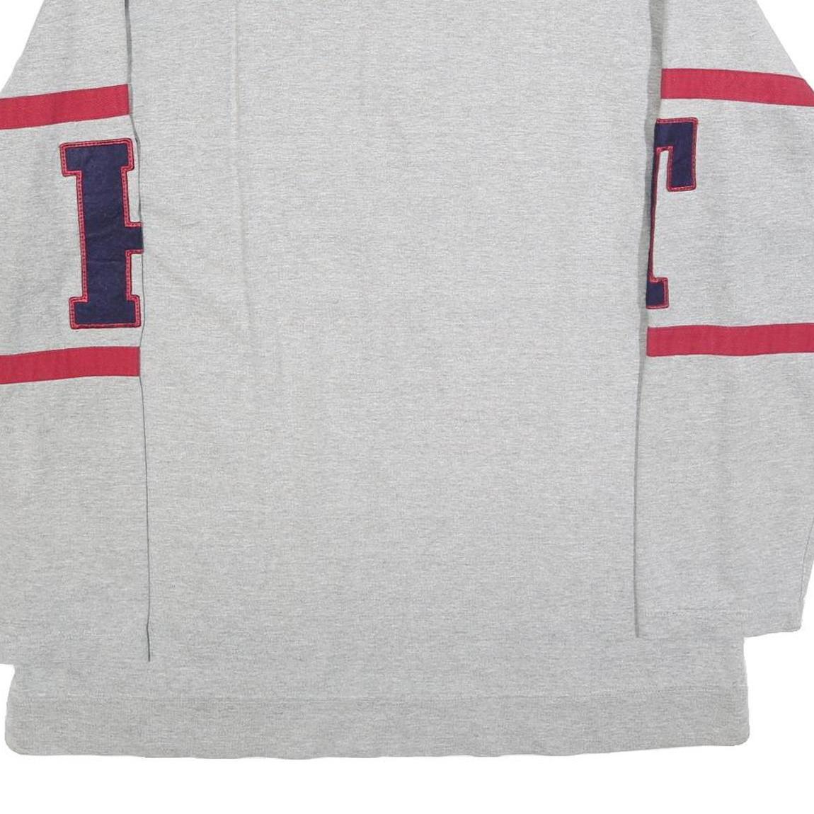 TOMMY HILFIGER Mens Grey Red Athletics Long Sleeve Polo Shirt XL Cotton Blend