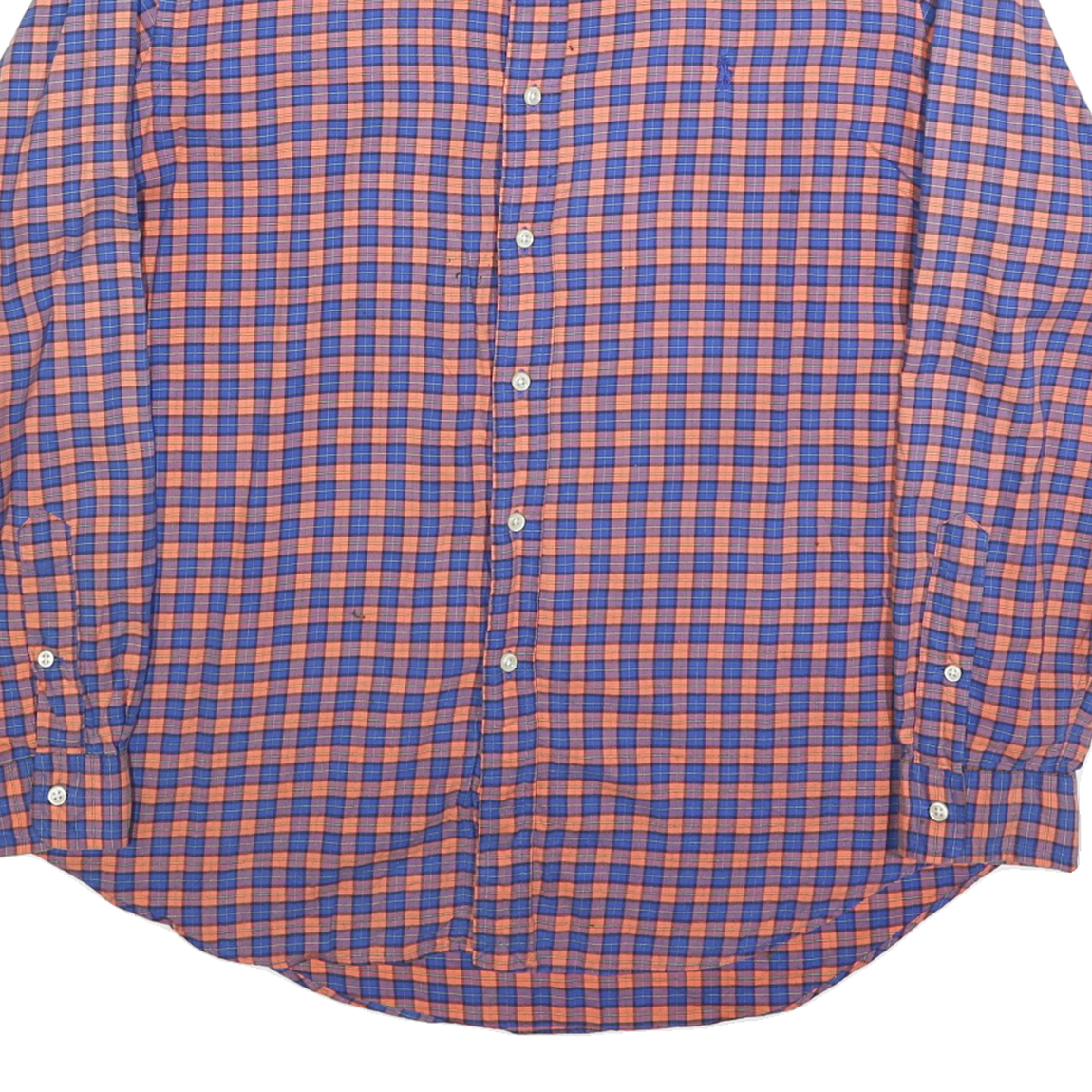 RALPH LAUREN Mens Blue & Orange Check Shirt L Cotton Blend Classic Button-Down