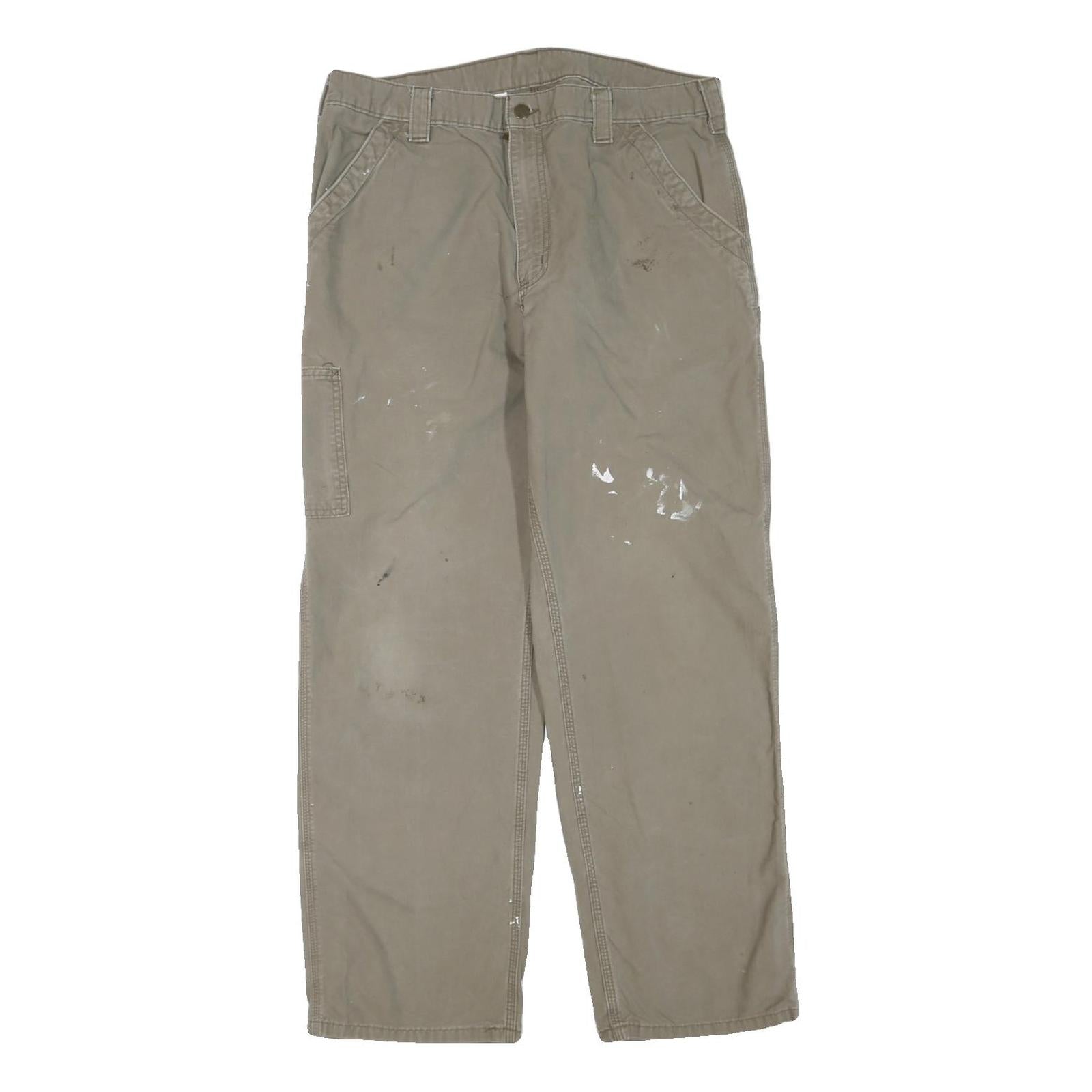 CARHARTT Mens Cotton Blend Beige Regular Straight Trousers W36 L32 Workwear Zip