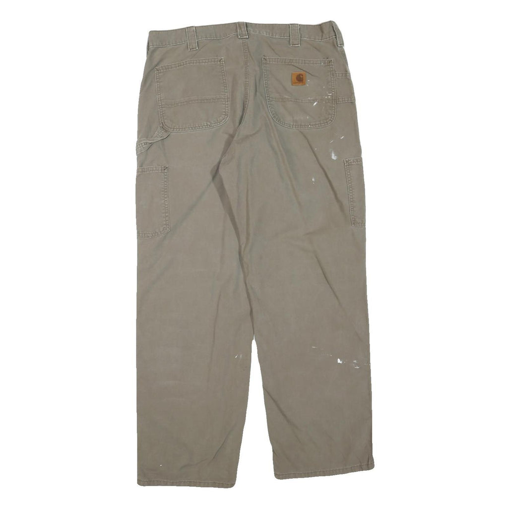 CARHARTT Mens Cotton Blend Beige Regular Straight Trousers W36 L32 Workwear Zip