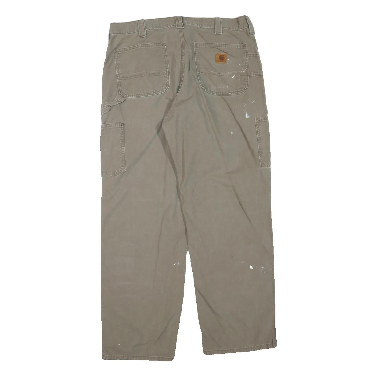 CARHARTT Mens Cotton Blend Beige Regular Straight Trousers W36 L32 Workwear Zip