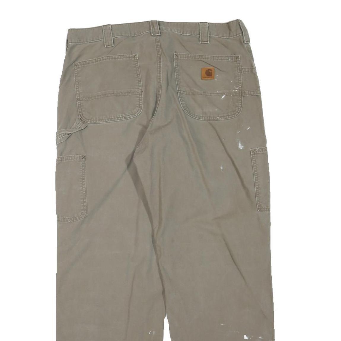 CARHARTT Mens Cotton Blend Beige Regular Straight Trousers W36 L32 Workwear Zip