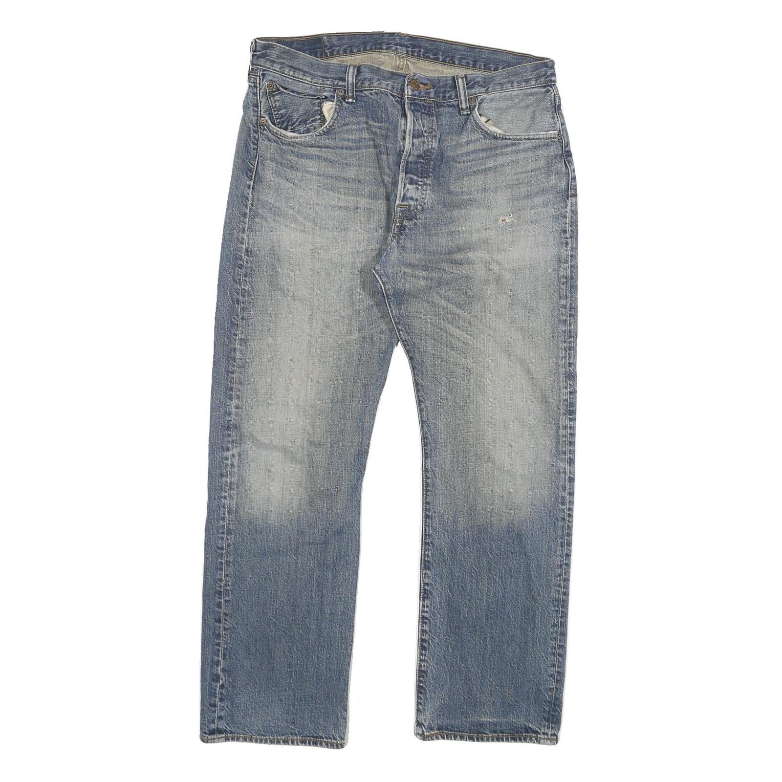 LEVI'S 501 Mens Jeans Blue Regular Straight Denim Medium W34 L32 Classic Button