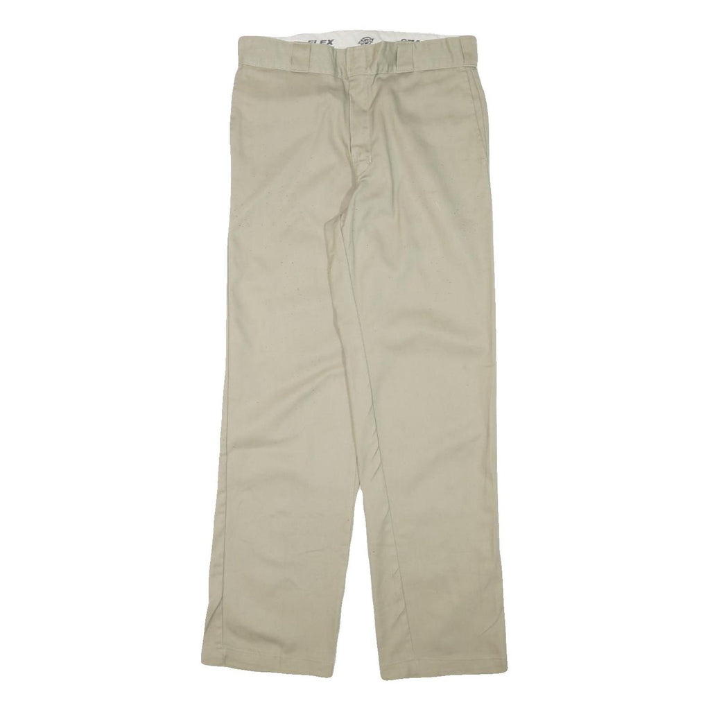 DICKIES Mens Regular Fit Beige Cotton Blend Trousers W32 L32 Zip Closure