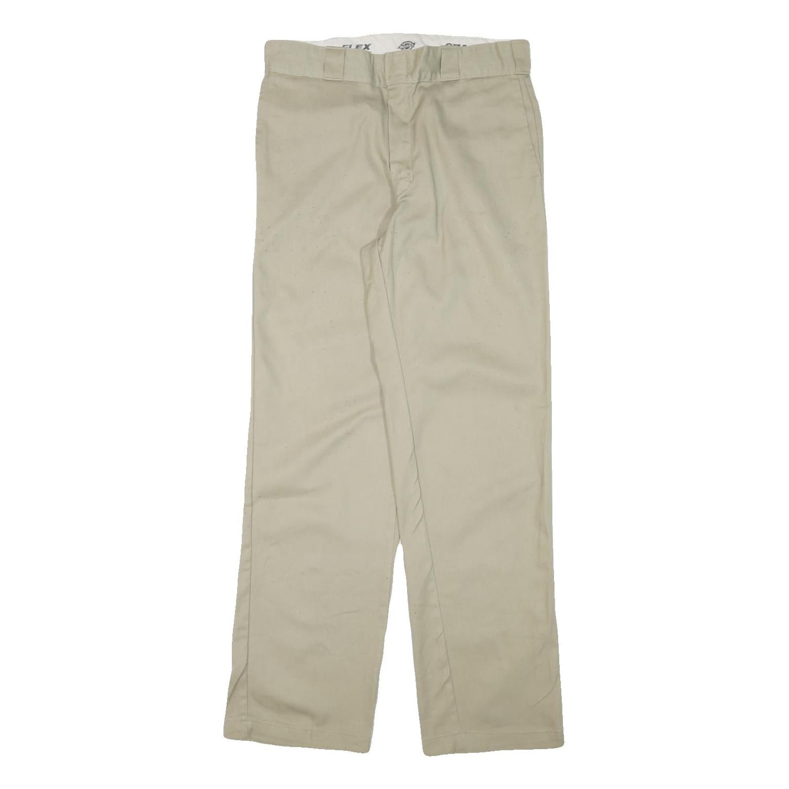 DICKIES Mens Regular Fit Beige Cotton Blend Trousers W32 L32 Zip Closure
