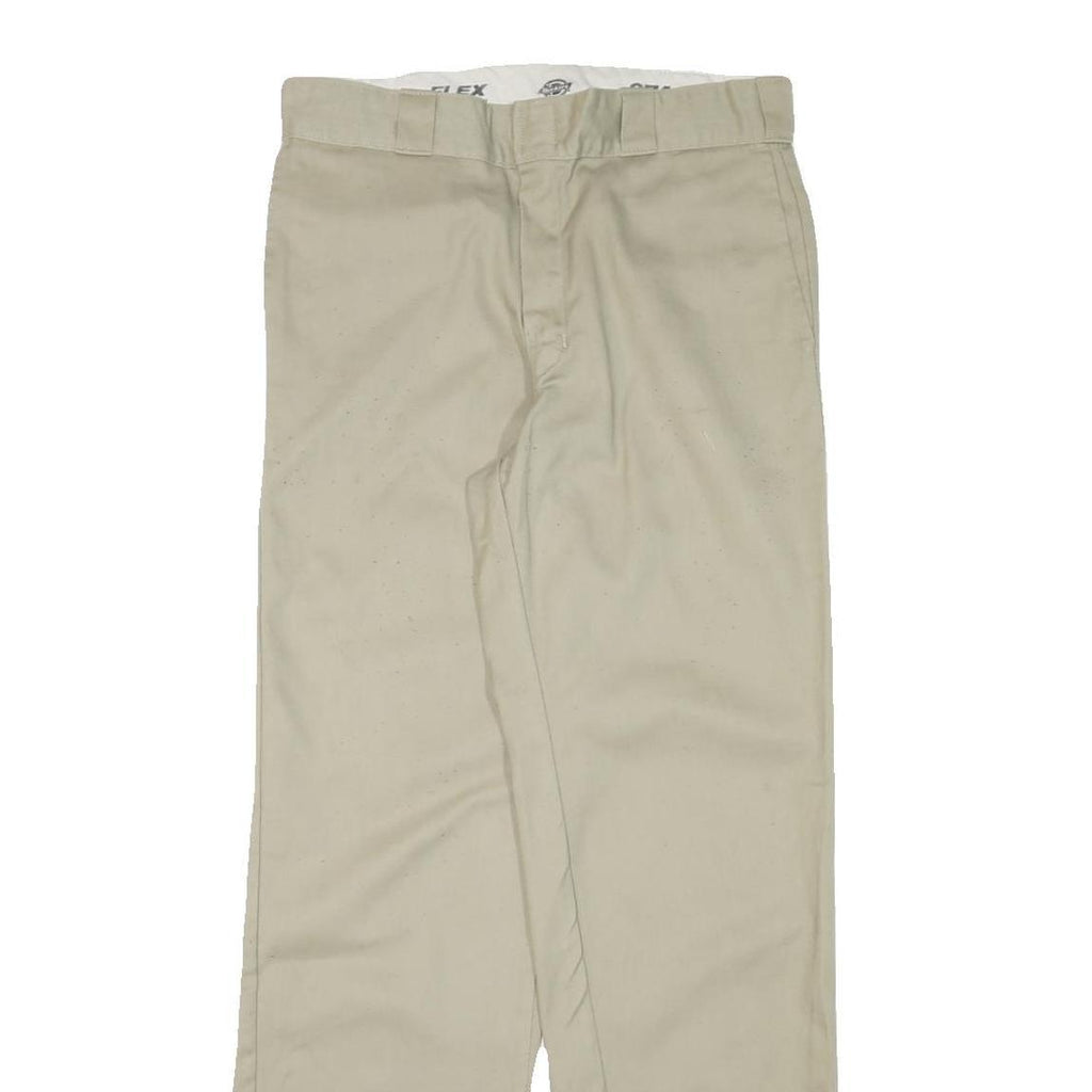 DICKIES Mens Regular Fit Beige Cotton Blend Trousers W32 L32 Zip Closure