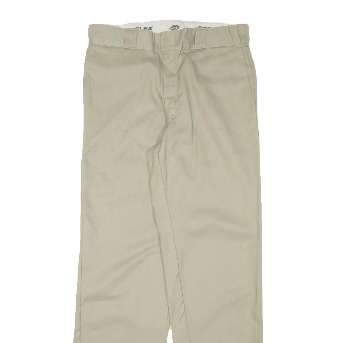 DICKIES Mens Regular Fit Beige Cotton Blend Trousers W32 L32 Zip Closure