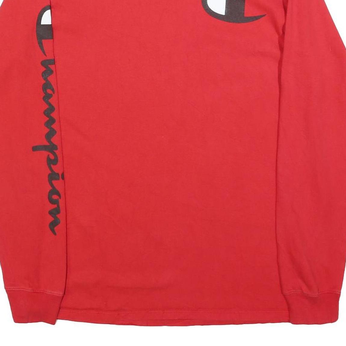 CHAMPION Mens Red Long Sleeve Crew Neck Logo Print L Cotton Blend T-Shirt