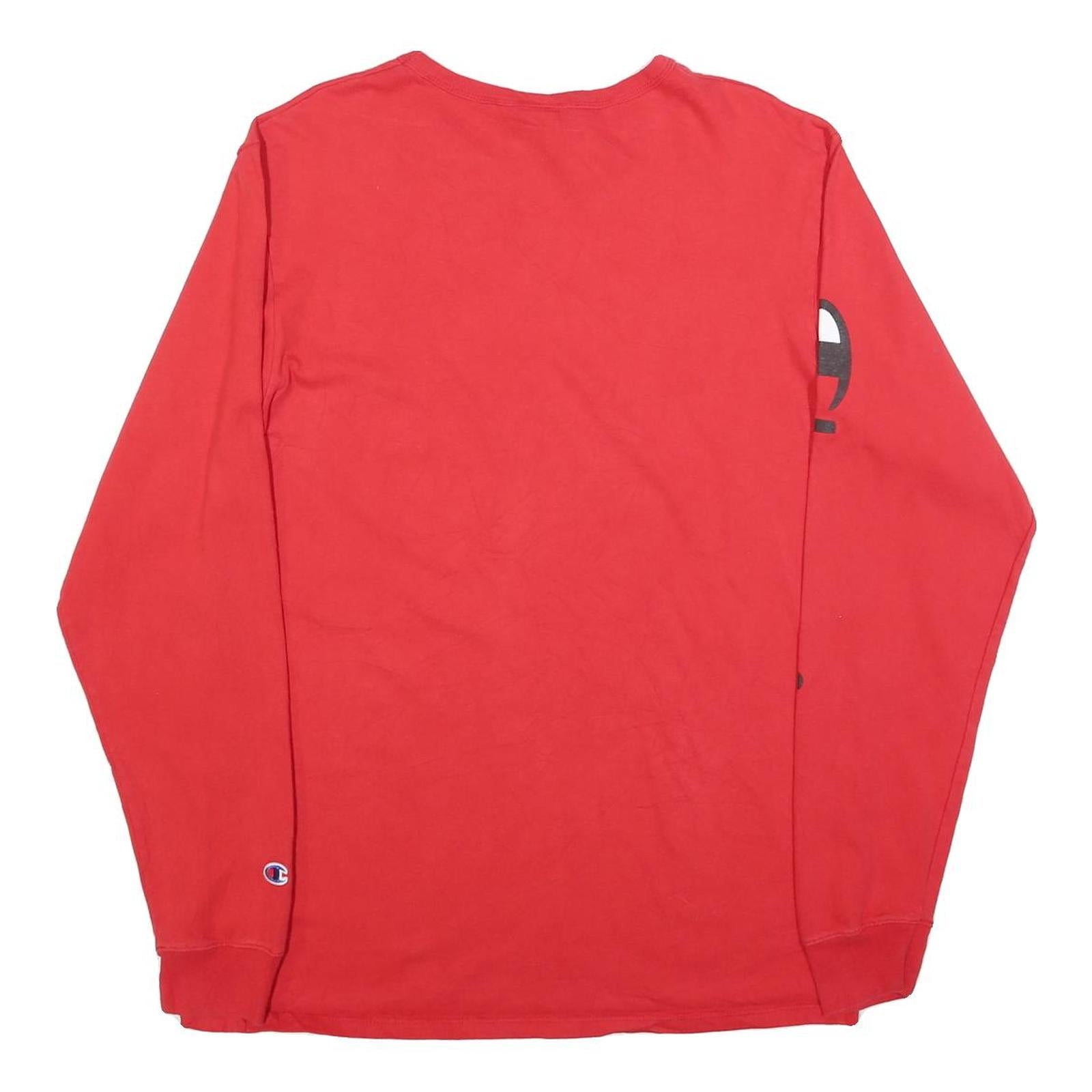 CHAMPION Mens Red Long Sleeve Crew Neck Logo Print L Cotton Blend T-Shirt