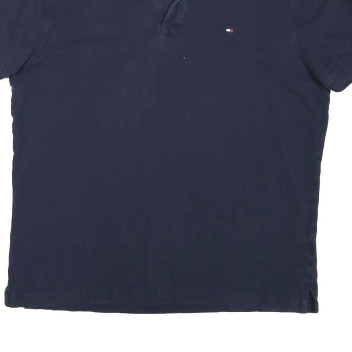 TOMMY HILFIGER Mens Navy Blue Polo Shirt L Cotton Blend Slim Fit