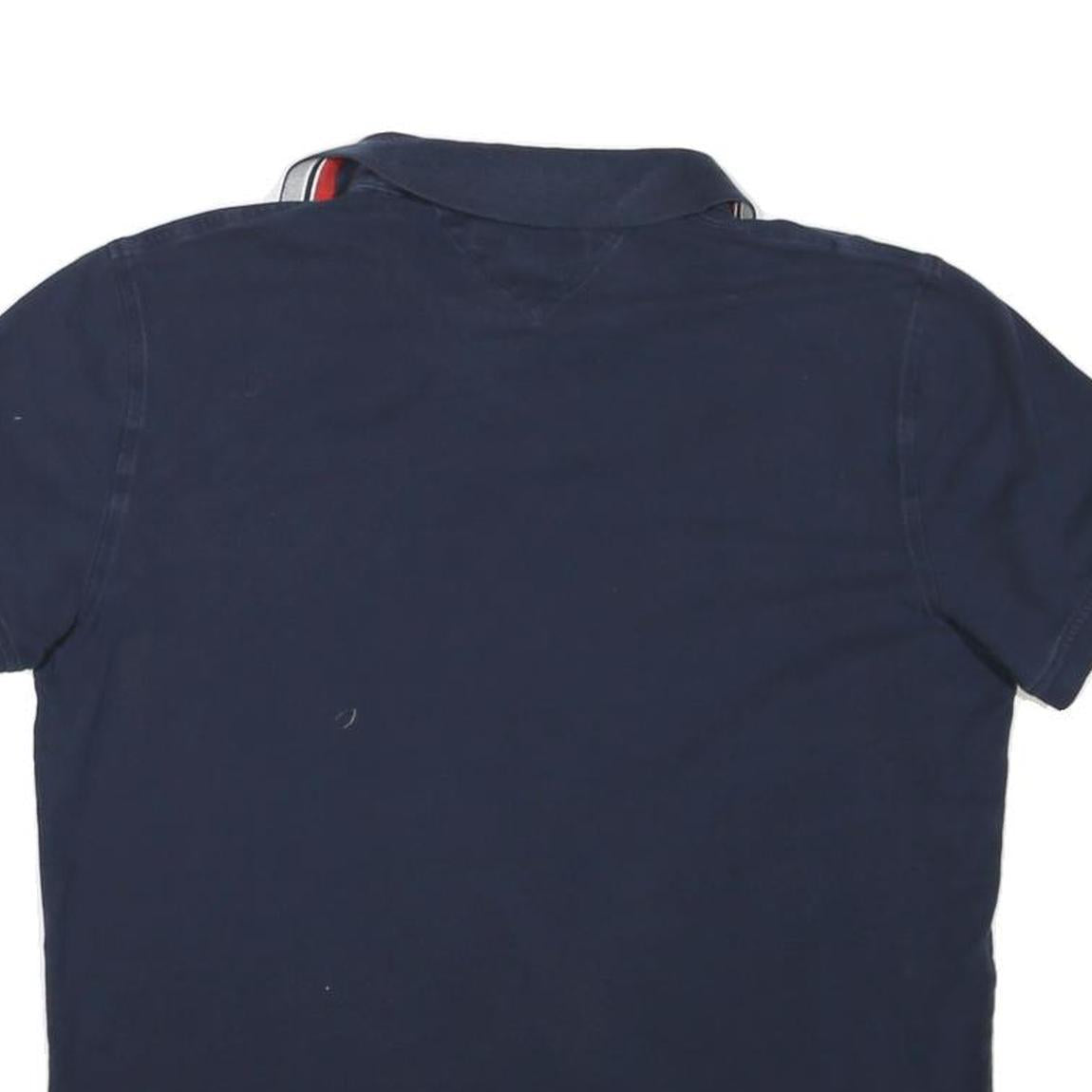 TOMMY HILFIGER Mens Navy Blue Polo Shirt L Cotton Blend Slim Fit