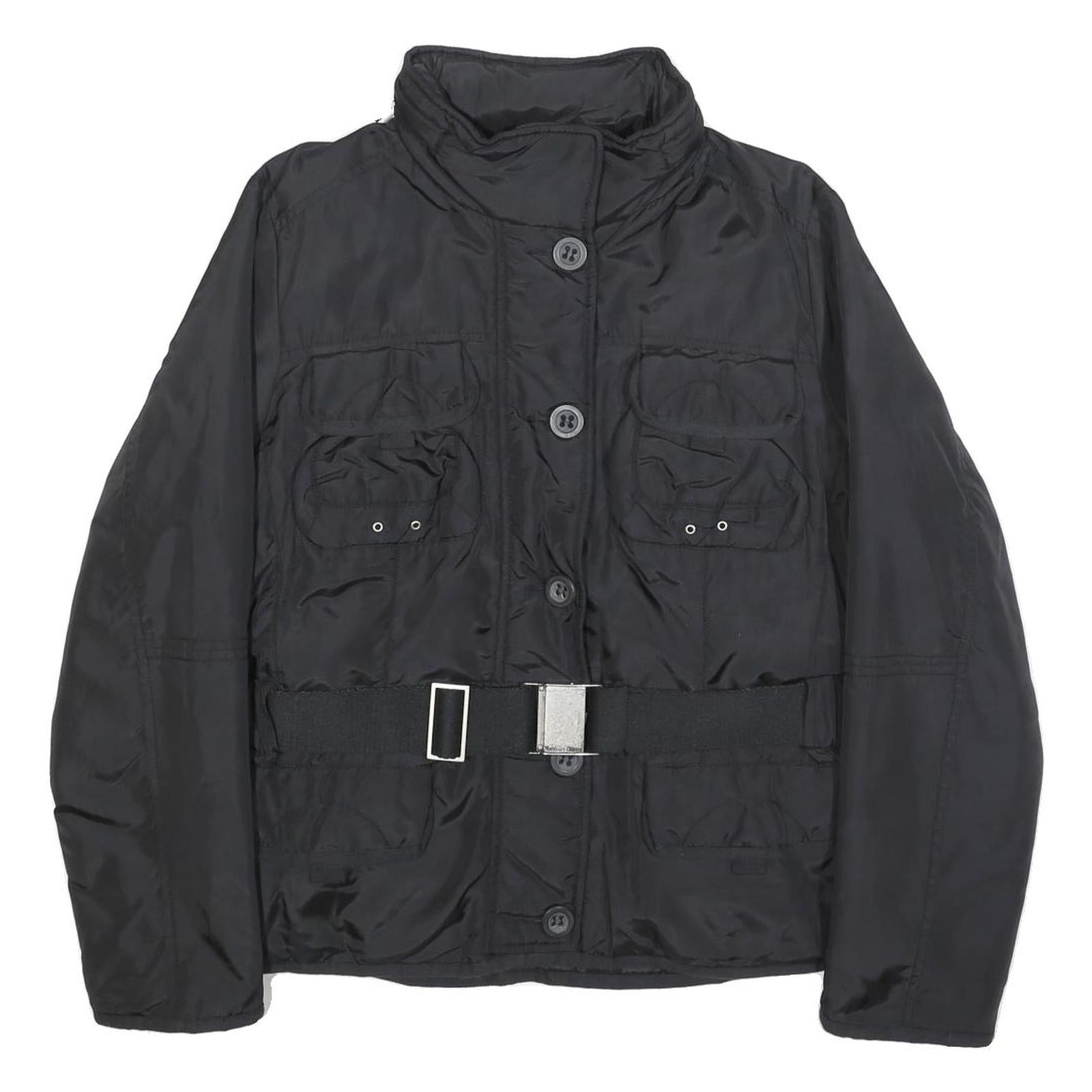 MARLBORO Womens Black Outdoor Jacket M Synthetic Woven Plain Tailored Button