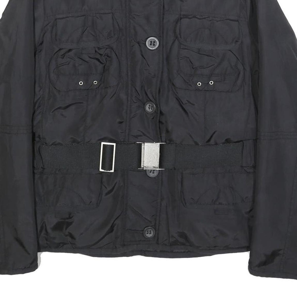 MARLBORO Womens Black Outdoor Jacket M Synthetic Woven Plain Tailored Button