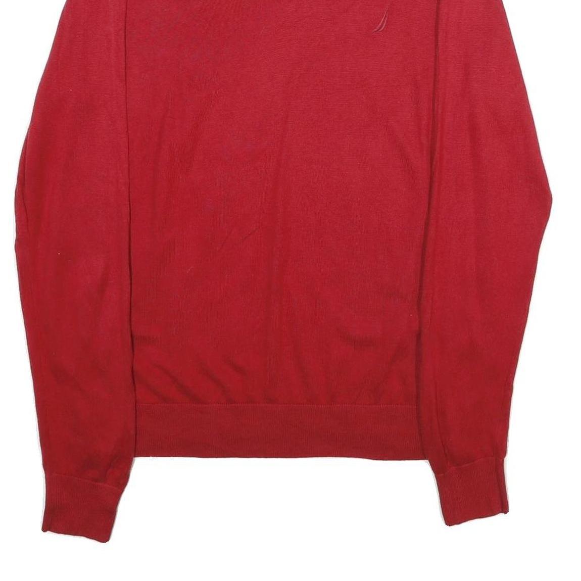 NAUTICA Mens Red Plain V-Neck Basic Knit Jumper M Casual Comfort Cotton Blend