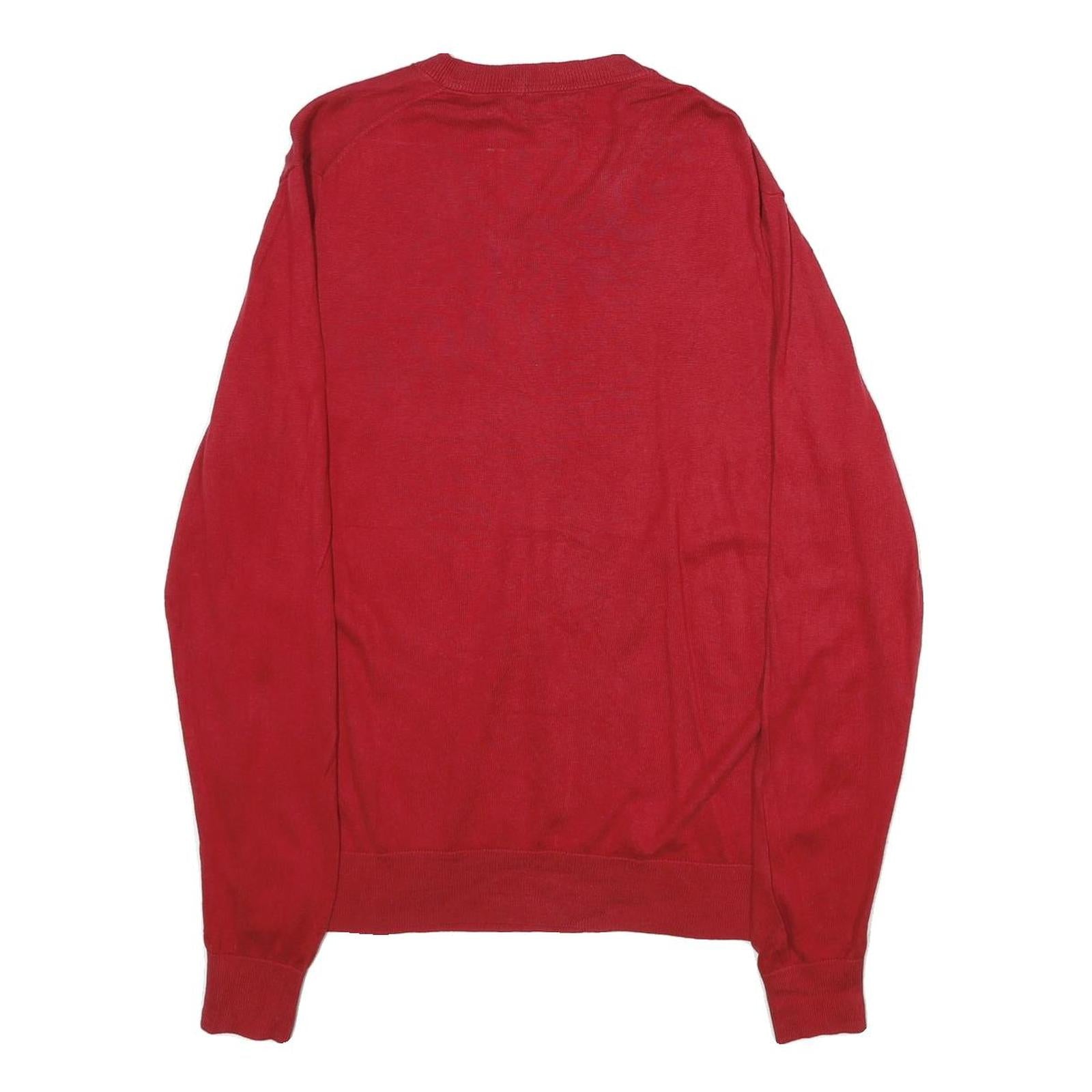 NAUTICA Mens Red Plain V-Neck Basic Knit Jumper M Casual Comfort Cotton Blend