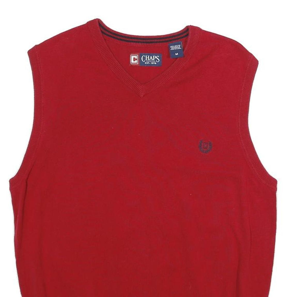 CHAPS Mens Red Plain Cotton Sleeveless V-Neck Jumper M Vest Casual Classic