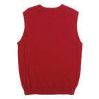 CHAPS Mens Red Plain Cotton Sleeveless V-Neck Jumper M Vest Casual Classic