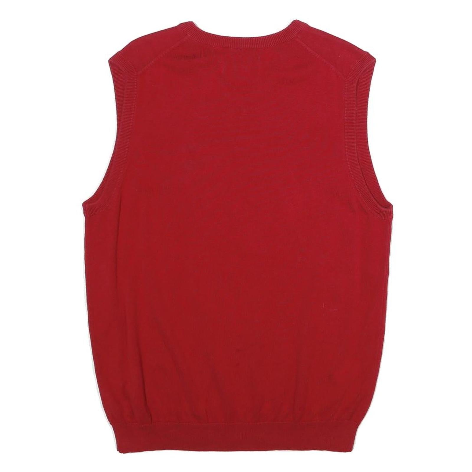CHAPS Mens Red Plain Cotton Sleeveless V-Neck Jumper M Vest Casual Classic
