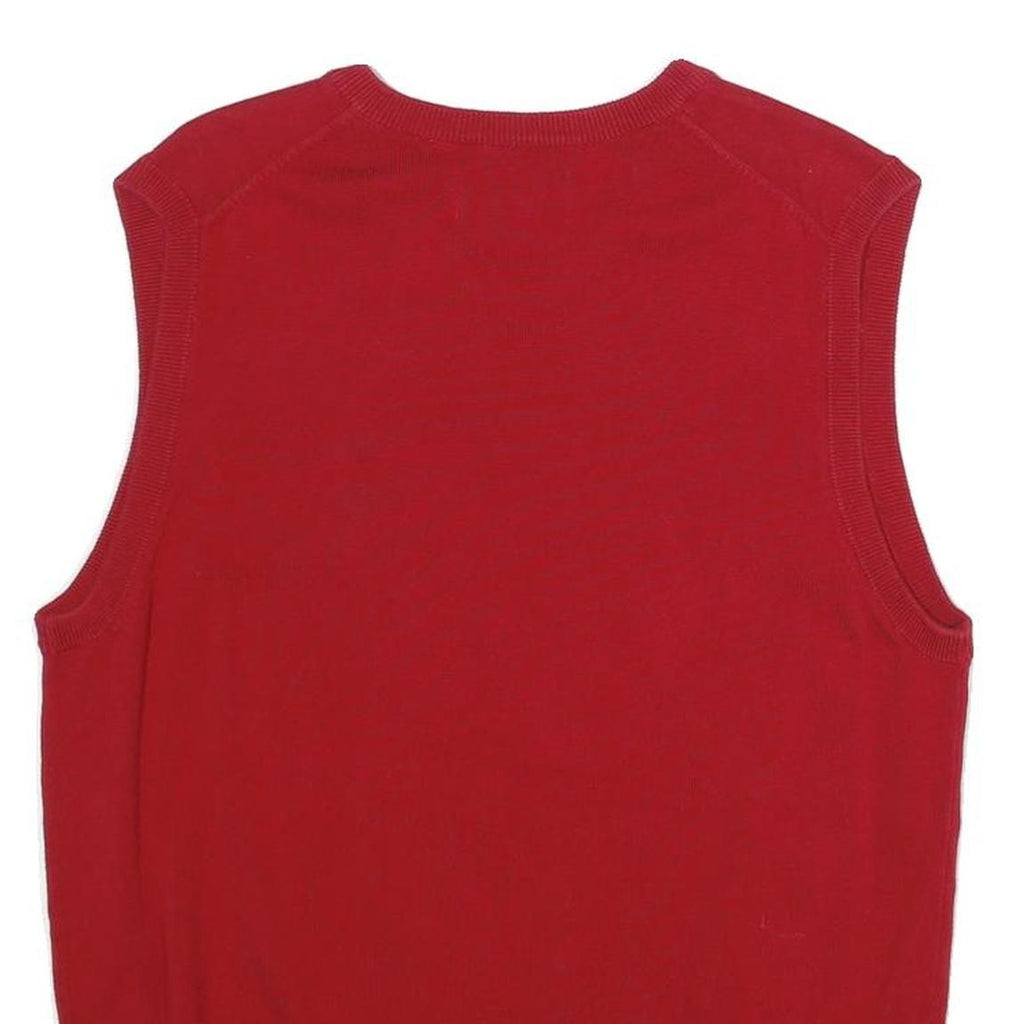 CHAPS Mens Red Plain Cotton Sleeveless V-Neck Jumper M Vest Casual Classic