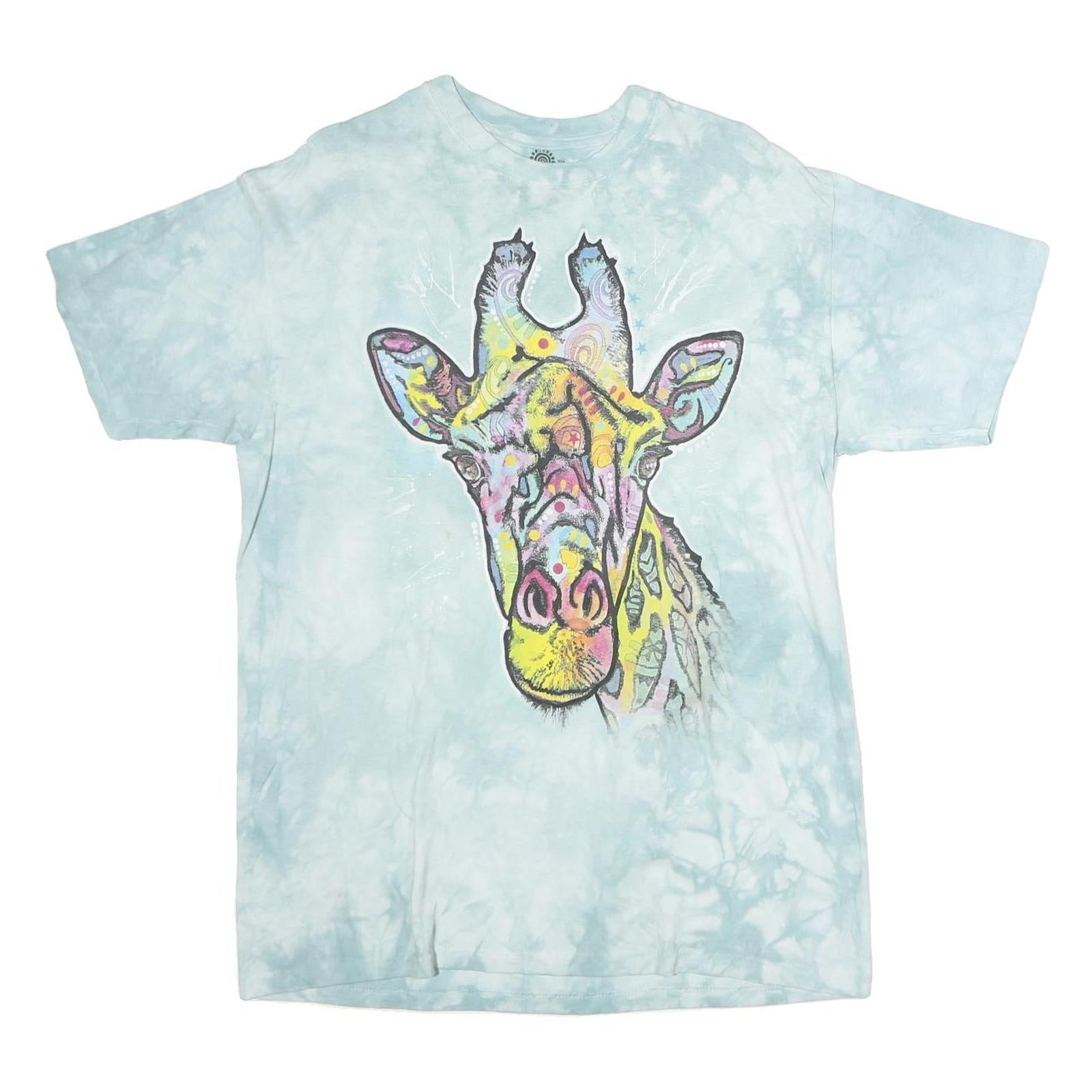 THE MOUNTAIN Womens Blue Tie Dye Giraffe T-Shirt L Short Sleeve Crew Neck Animal