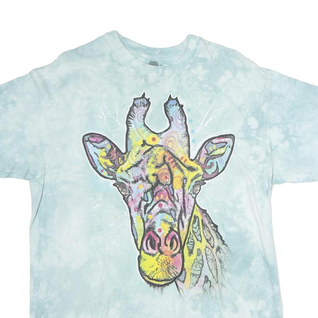 THE MOUNTAIN Womens Blue Tie Dye Giraffe T-Shirt L Short Sleeve Crew Neck Animal
