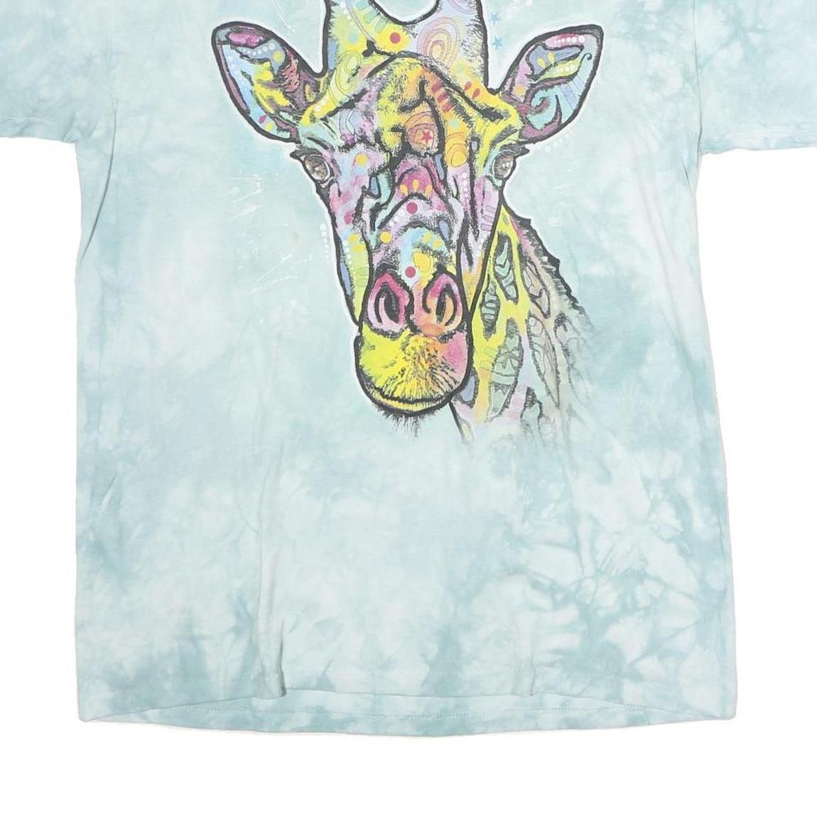 THE MOUNTAIN Womens Blue Tie Dye Giraffe T-Shirt L Short Sleeve Crew Neck Animal