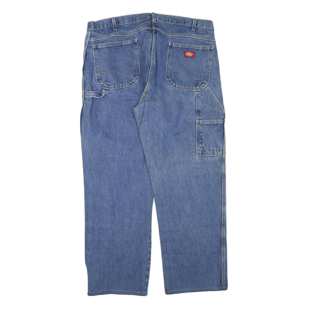 DICKIES Mens Jeans Blue Regular Straight Denim W40 L30 Workwear Zip Pockets