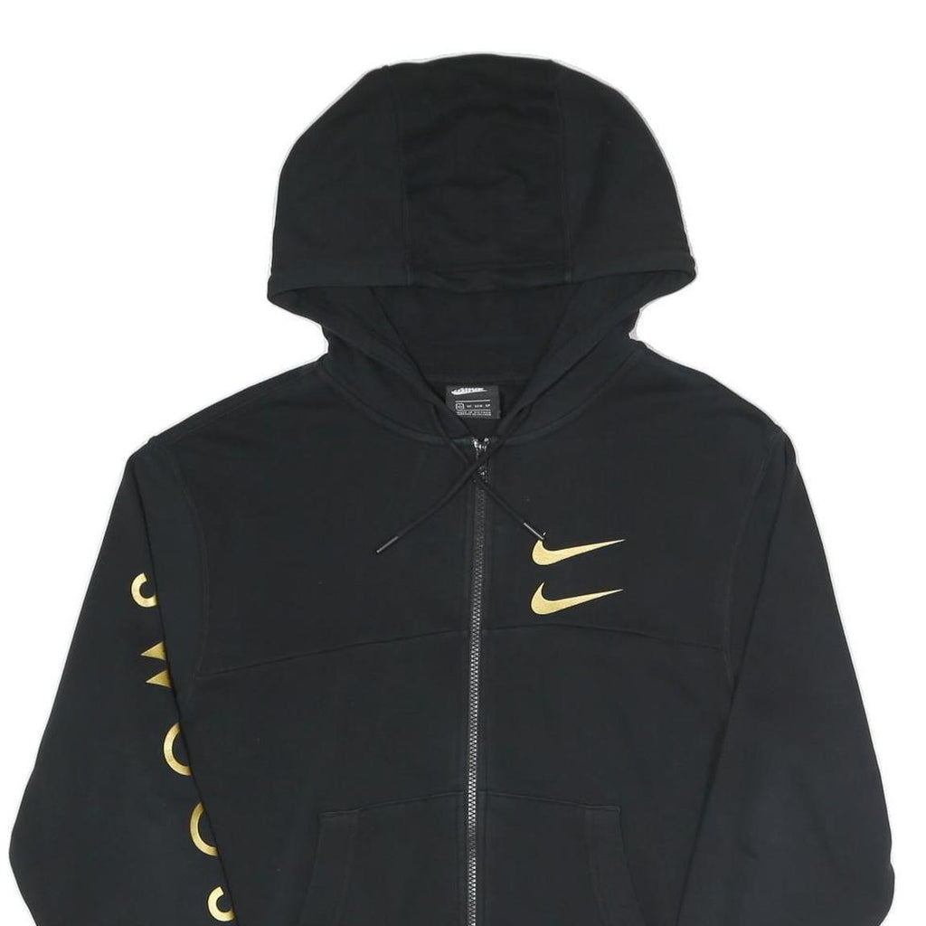 NIKE Mens Black Pullover Hoodie XS Cotton Blend Zip Sweatshirt Swoosh Print