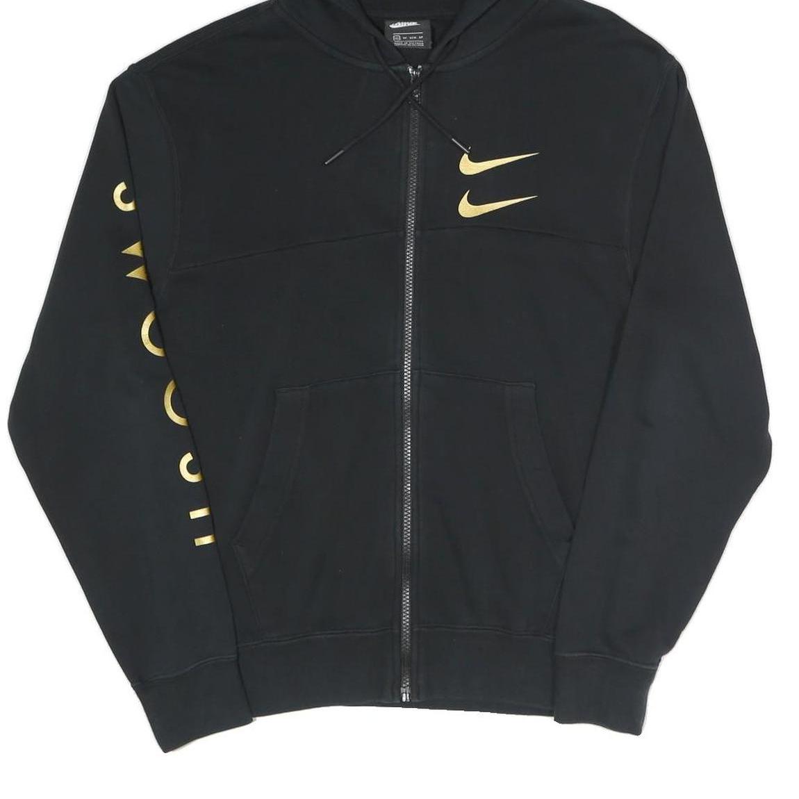 NIKE Mens Black Pullover Hoodie XS Cotton Blend Zip Sweatshirt Swoosh Print