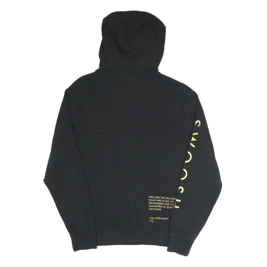 NIKE Mens Black Pullover Hoodie XS Cotton Blend Zip Sweatshirt Swoosh Print