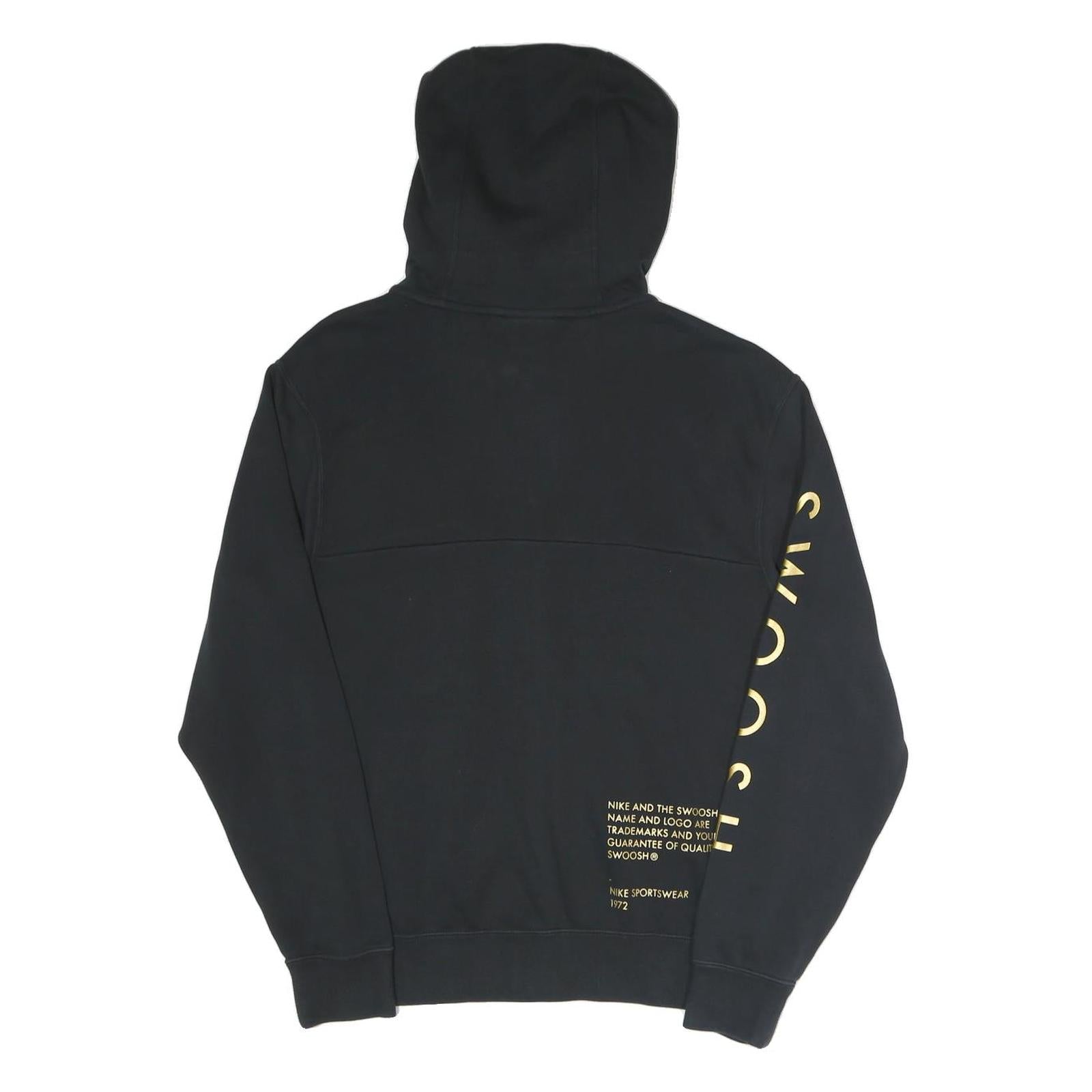 NIKE Mens Black Pullover Hoodie XS Cotton Blend Zip Sweatshirt Swoosh Print