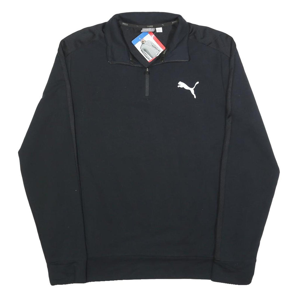 PUMA Mens Black Cotton Blend Pullover Sweatshirt L Half Zip Sportswear