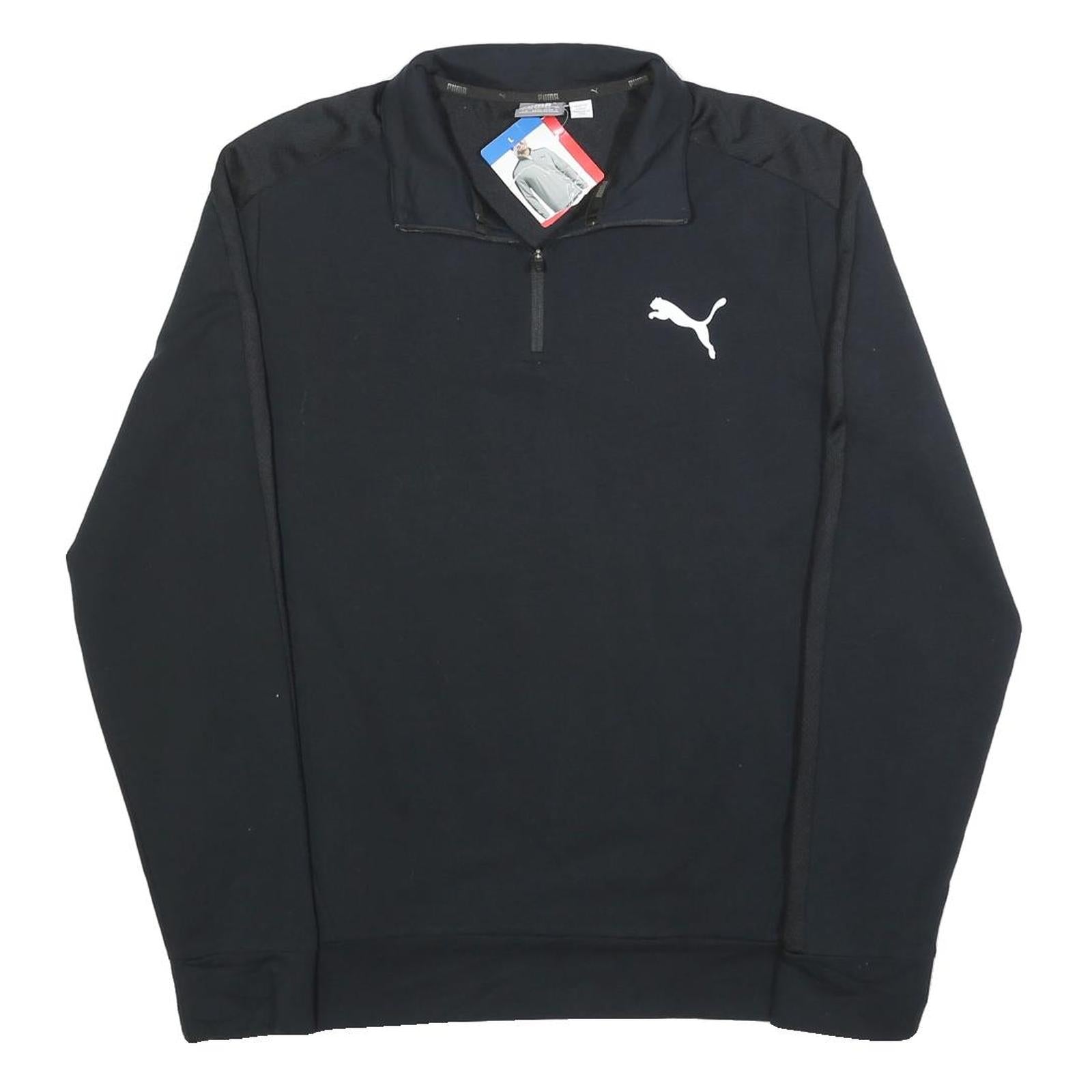 PUMA Mens Black Cotton Blend Pullover Sweatshirt L Half Zip Sportswear