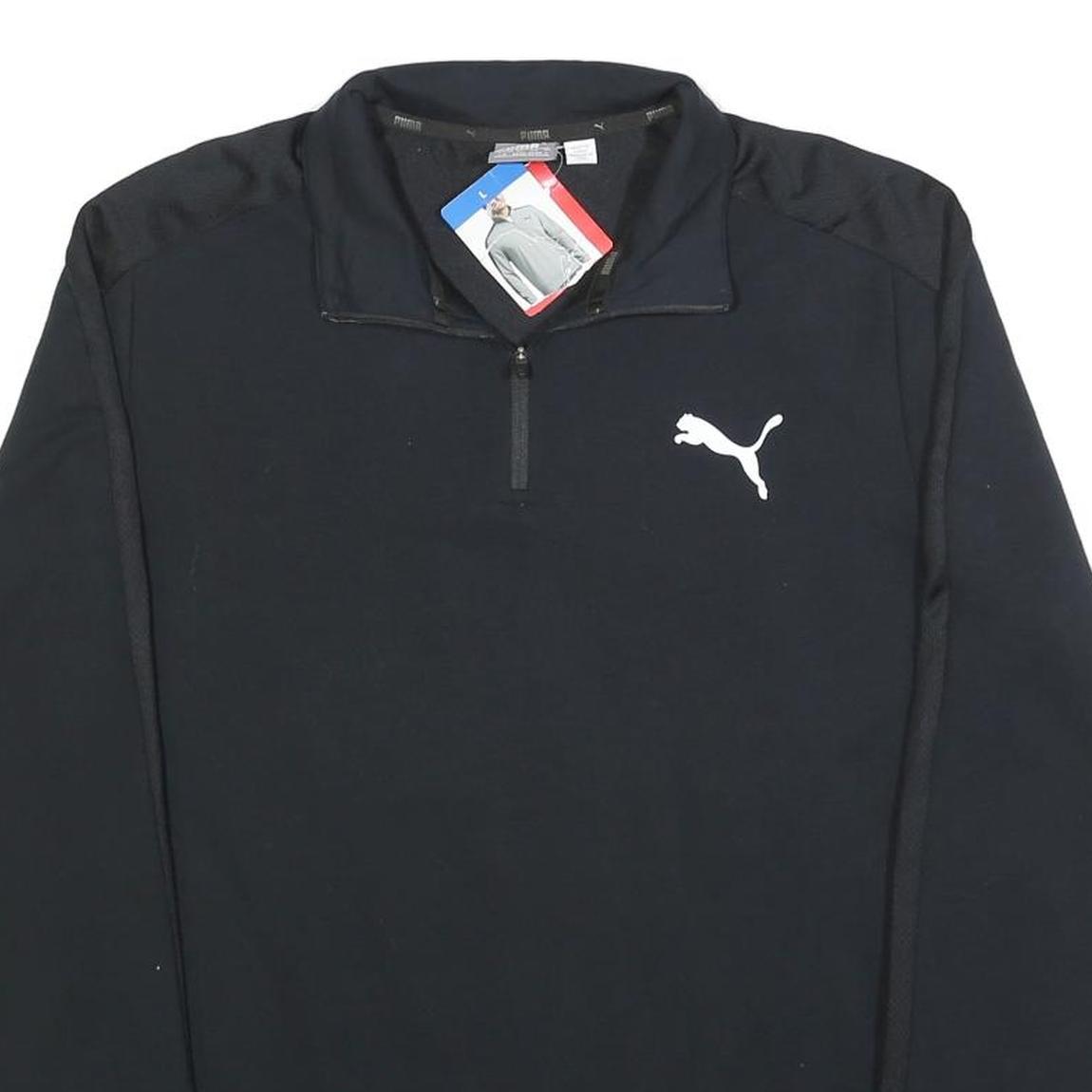 PUMA Mens Black Cotton Blend Pullover Sweatshirt L Half Zip Sportswear