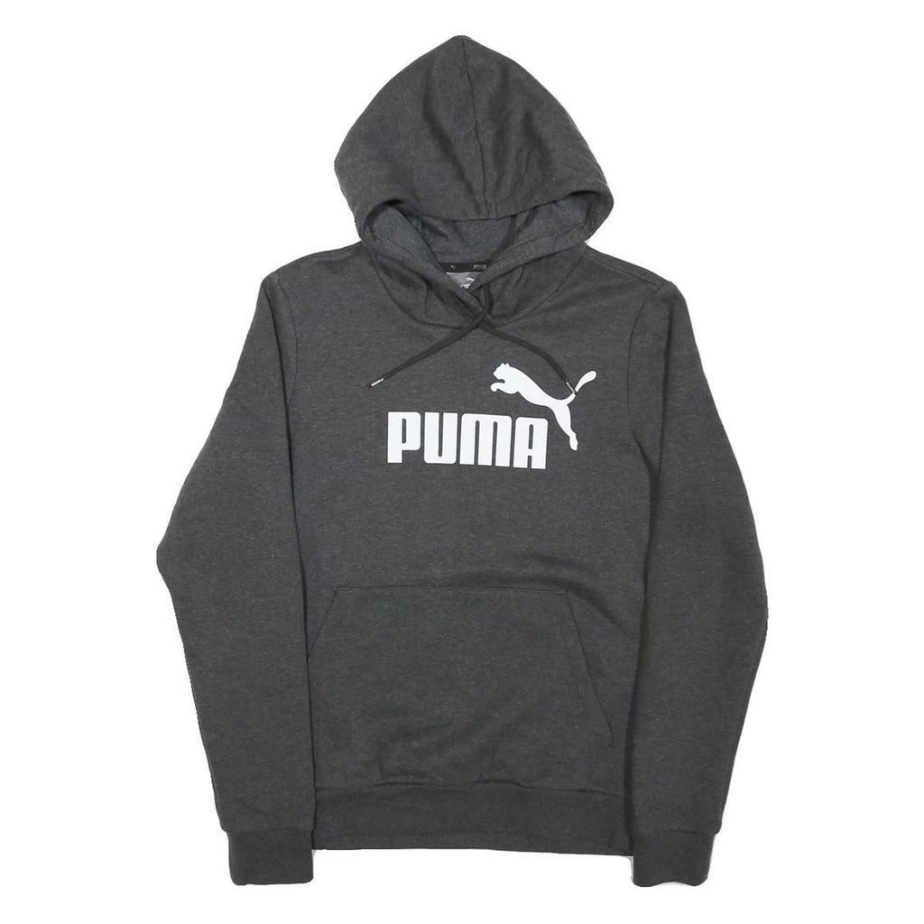 PUMA Mens Grey Cotton Blend Pullover Hoodie M Logo Print Drawstring Hood