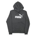 PUMA Mens Grey Cotton Blend Pullover Hoodie M Logo Print Drawstring Hood