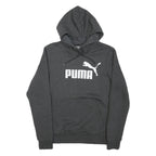 PUMA Mens Grey Cotton Blend Pullover Hoodie M Logo Print Drawstring Hood